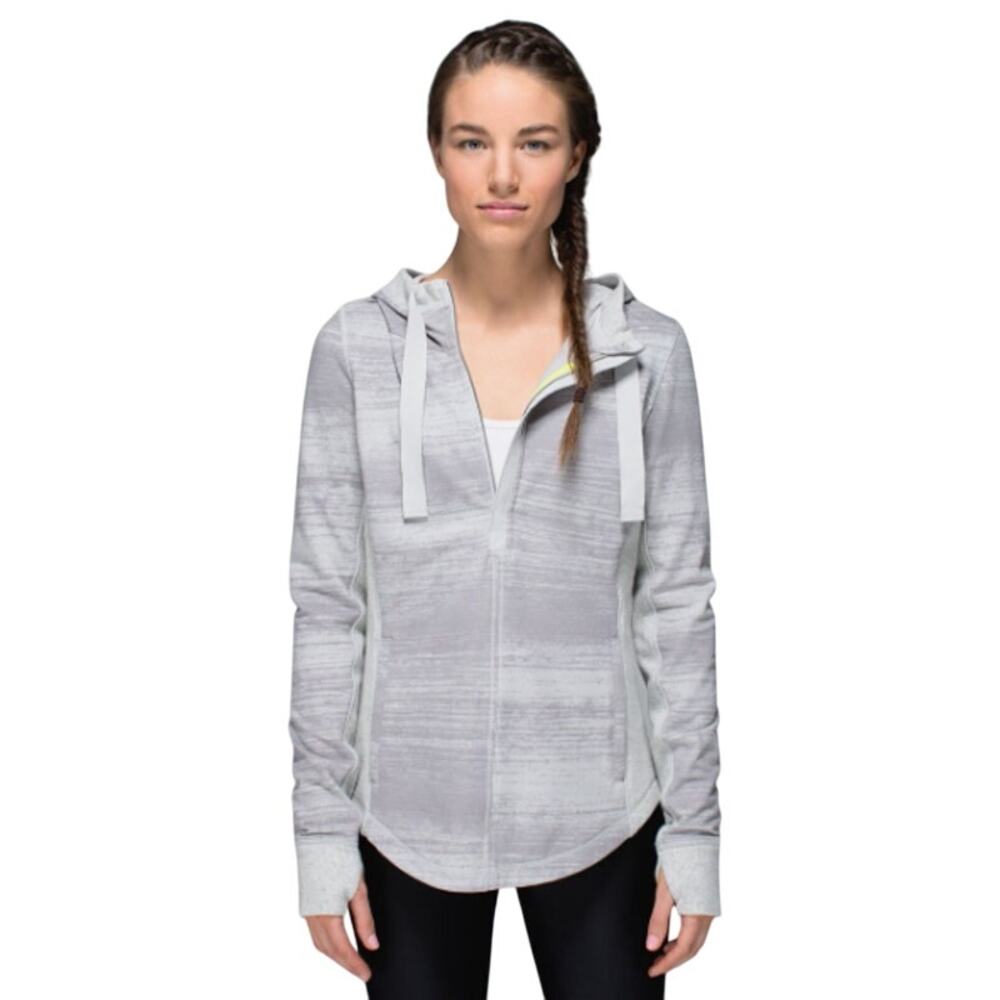 Lululemon Size 6 Post Sweat Pullover Hoodie Silver Gray Stripe Athleisure Lounge